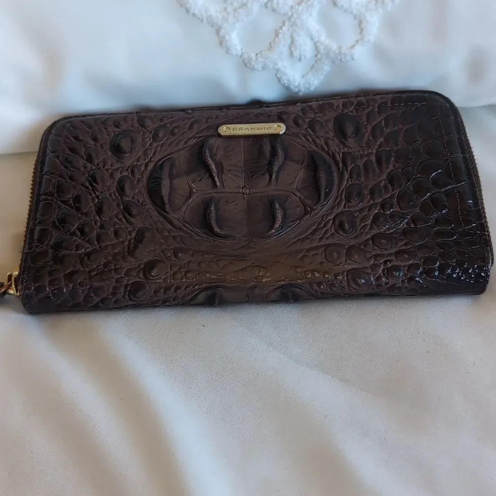 BRAHMIN Vintage SURI BROWN MELBOURNE GENUINE LEATHER ZIP AROUND WALLET